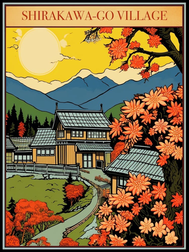 Shirakawa Go Village, Japan Vintage Travel Art 1 Poster
