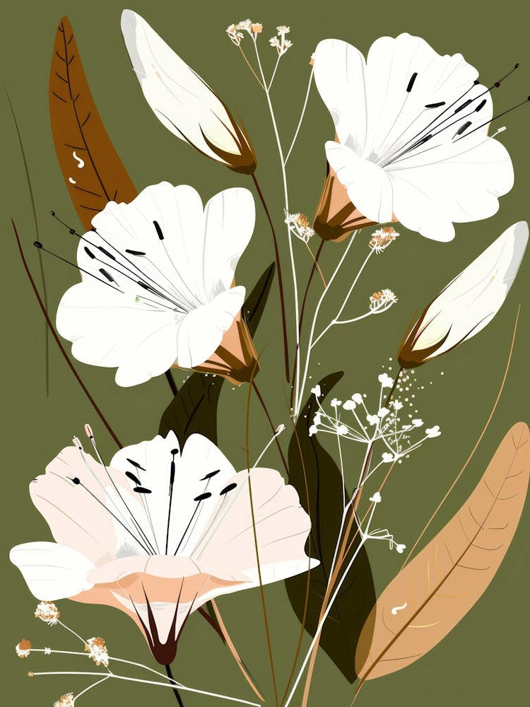 White Flowers On A Green Background