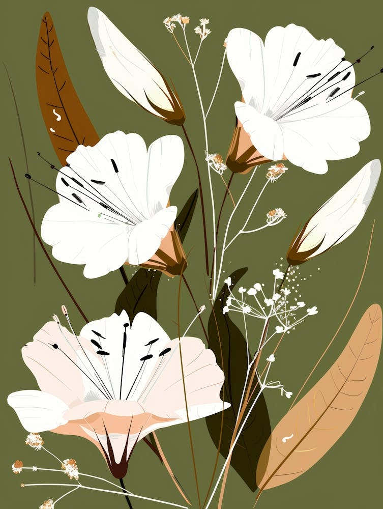 White Flowers On A Green Background