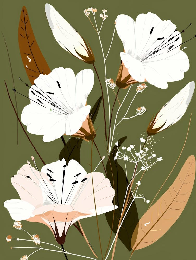 White Flowers On A Green Background