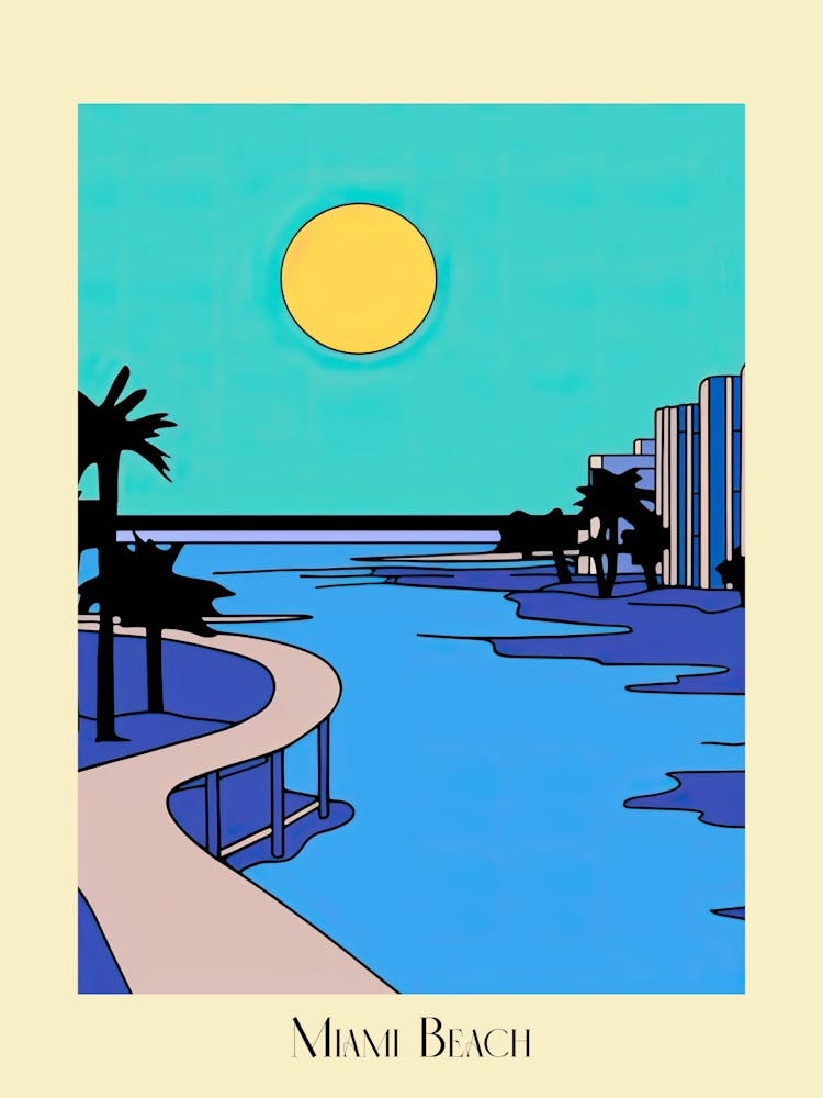 Poster Of Minimal Design Style Of Miami Beach, Usa 6