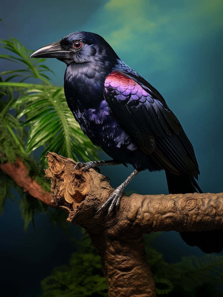 Vivid Canopy: Purple-Throated Fruitcrow Wall Print