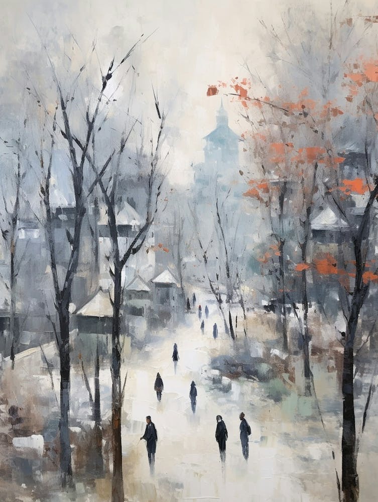 Winter City Park Painting Peoples Park Shanghai China 2