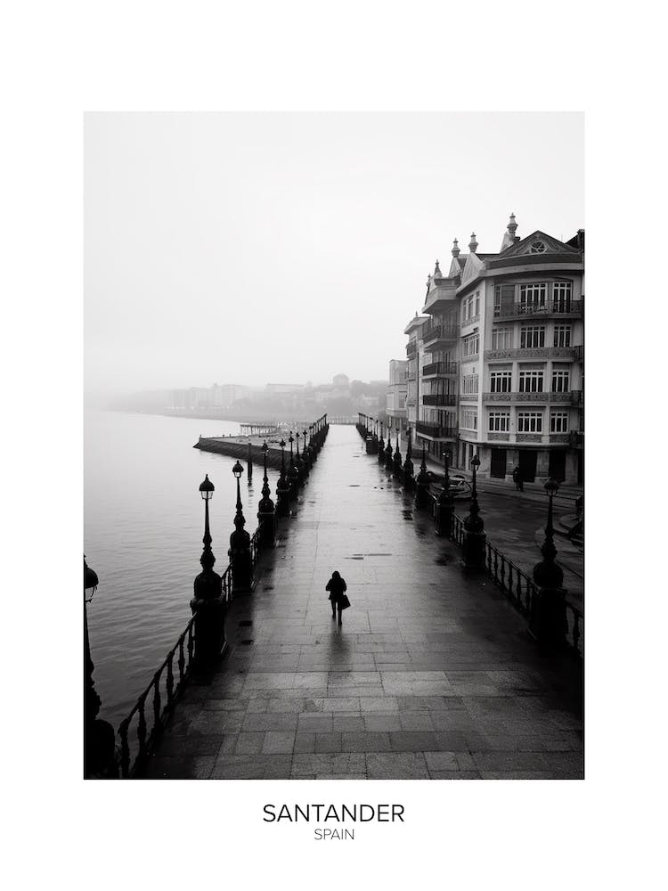 Poster Of Santander, Spain, Black And White Analogue Photography 4