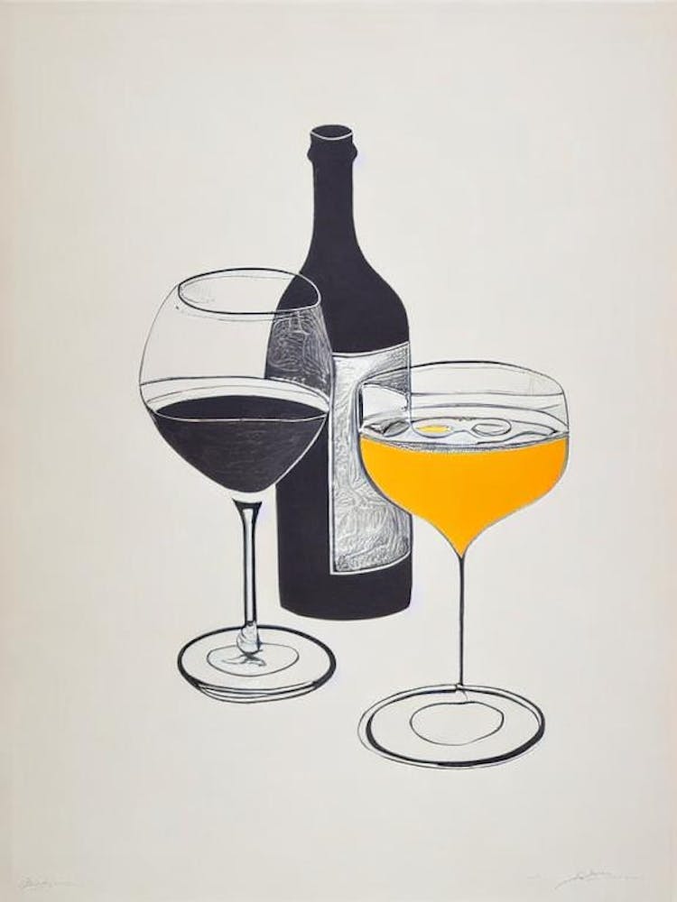 French 75 Picasso Line Drawing Cocktail Poster
