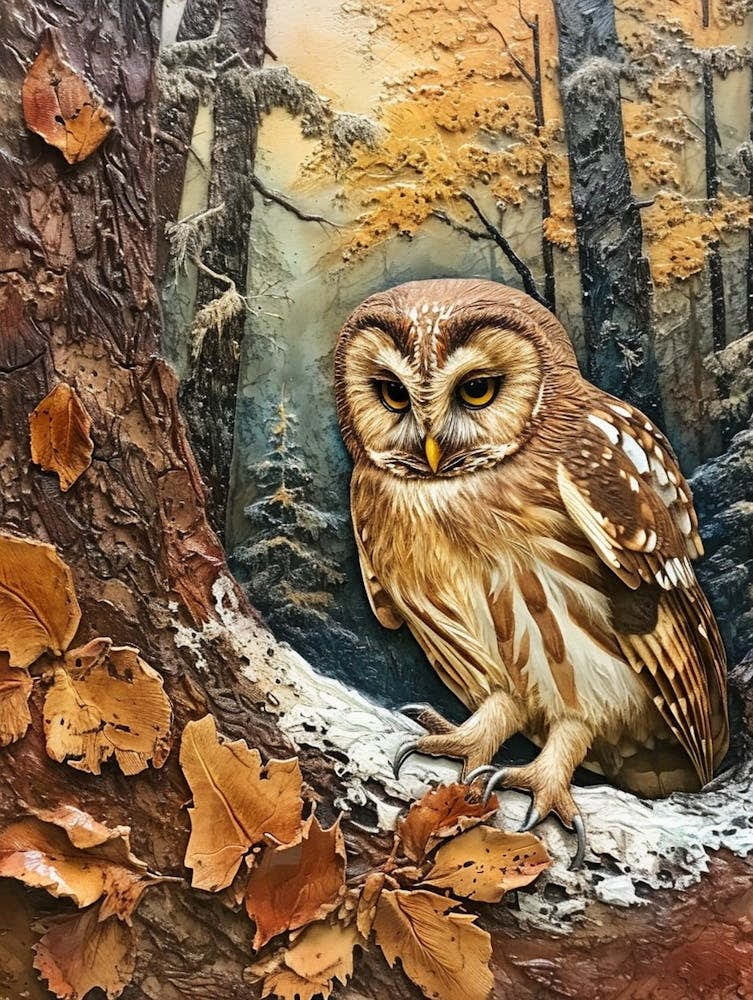 Northern Saw Whet Owl Relief Illustration 3