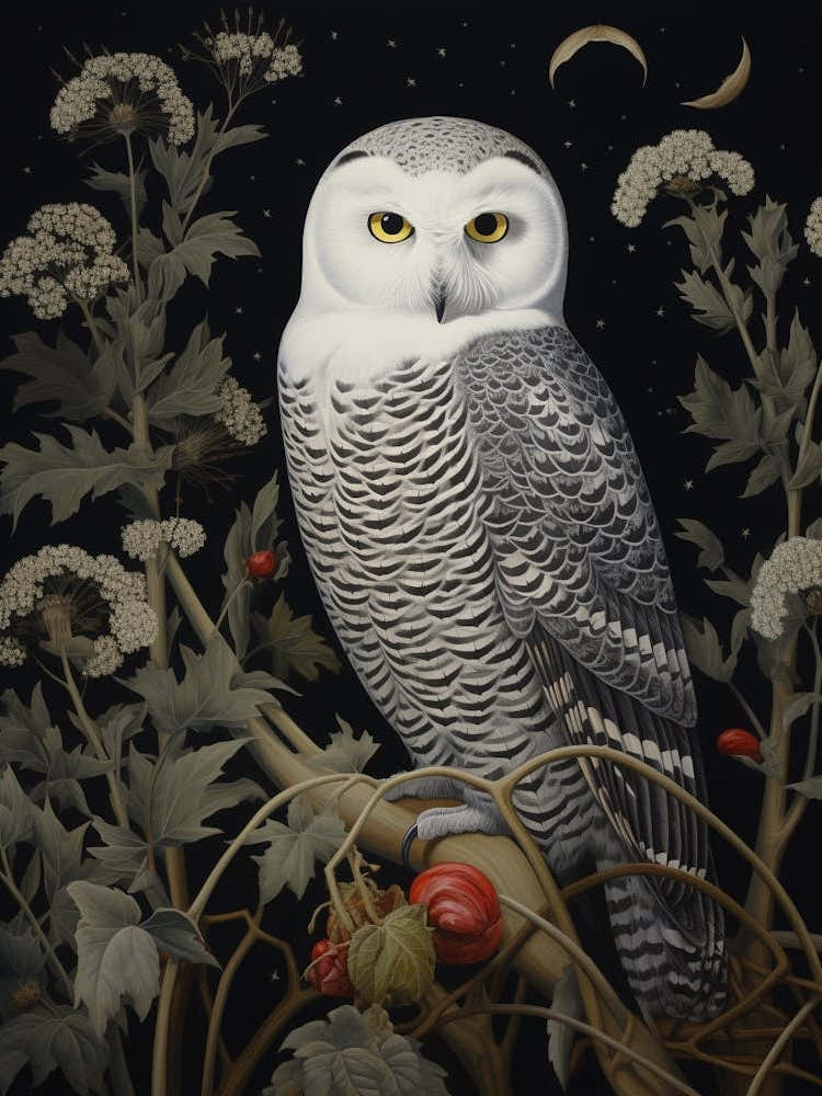 Dark And Moody Botanical Snowy Owl 2