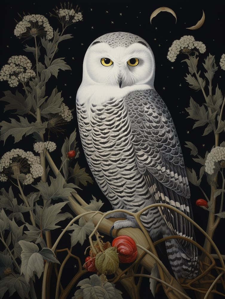 Dark And Moody Botanical Snowy Owl 2