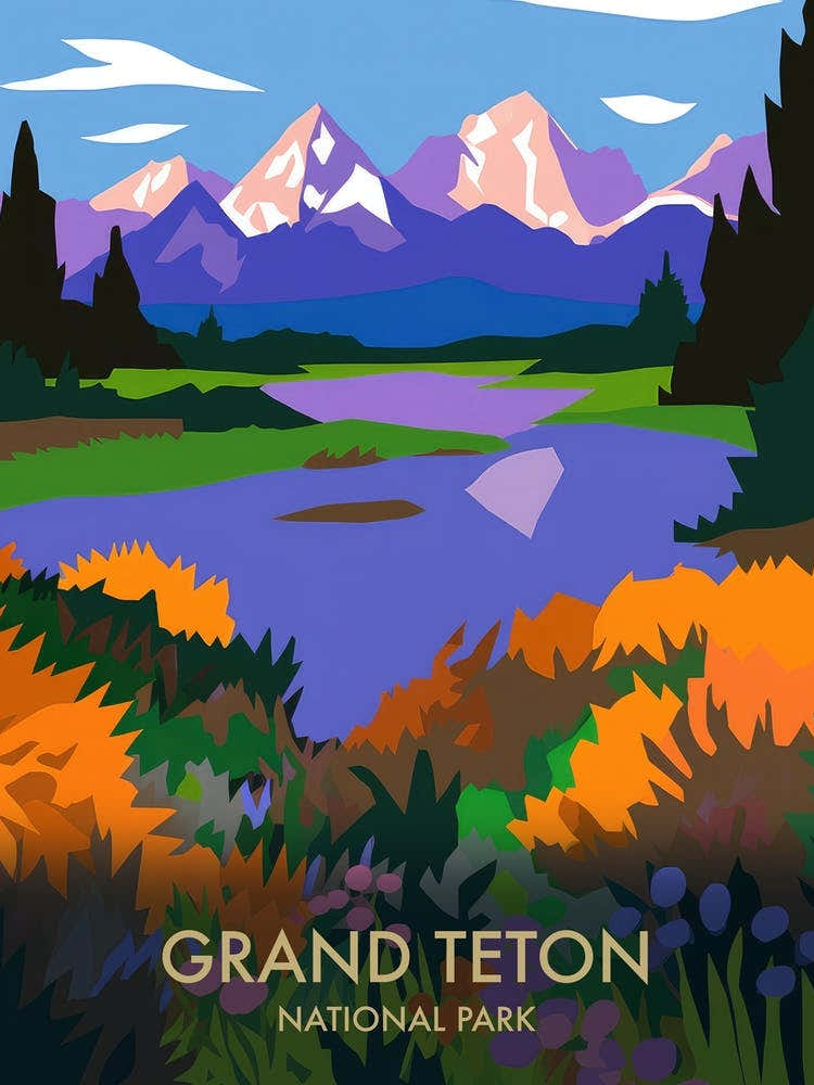 Grand Teton National Park Matisse Style Vintage Travel Poster 1