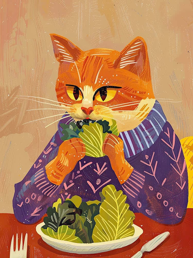 Orange Eating Salad Folk Illustration 4
