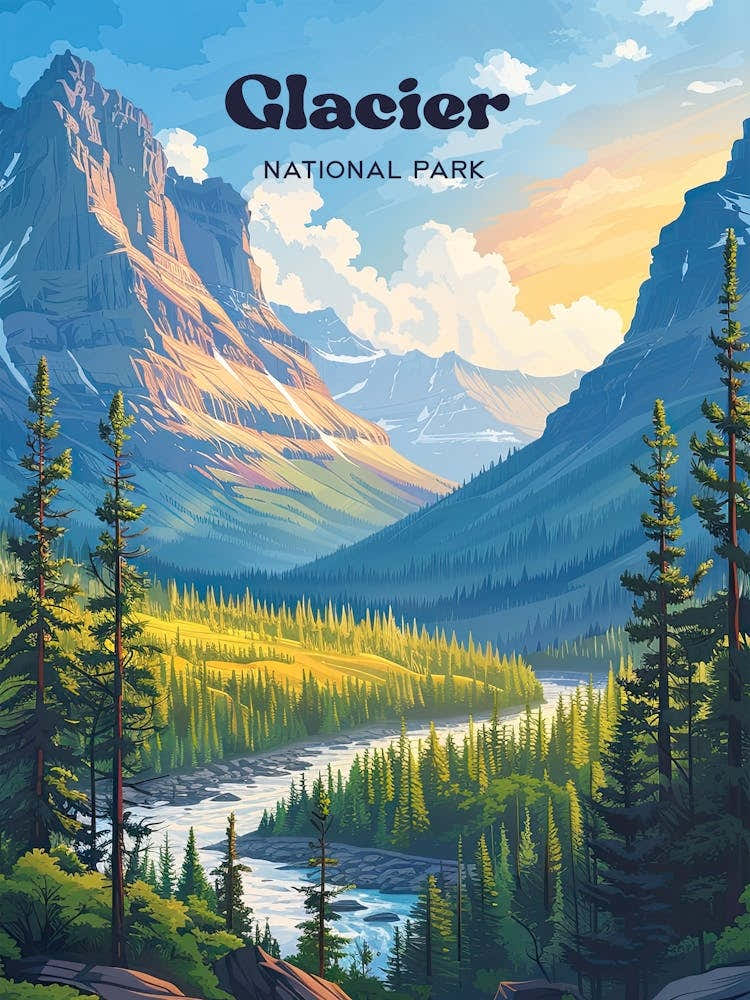 Glacier National Park Montana Digital Travel Art