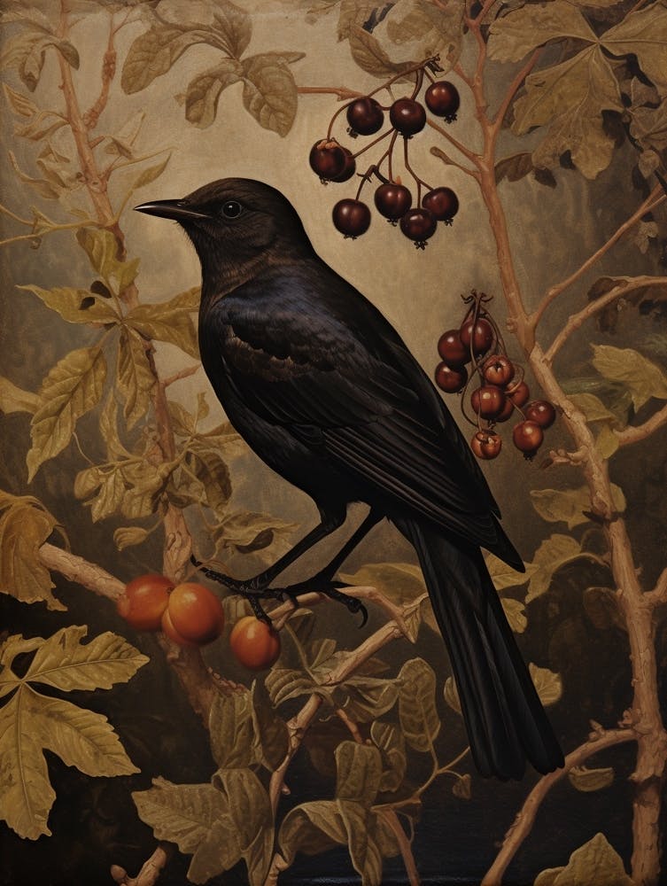 Dark And Moody Botanical Blackbird 3