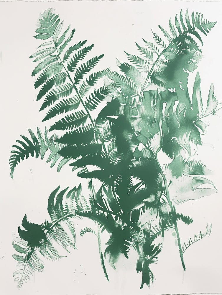 Green Ink Painting Of A Soft Shield Fern 3