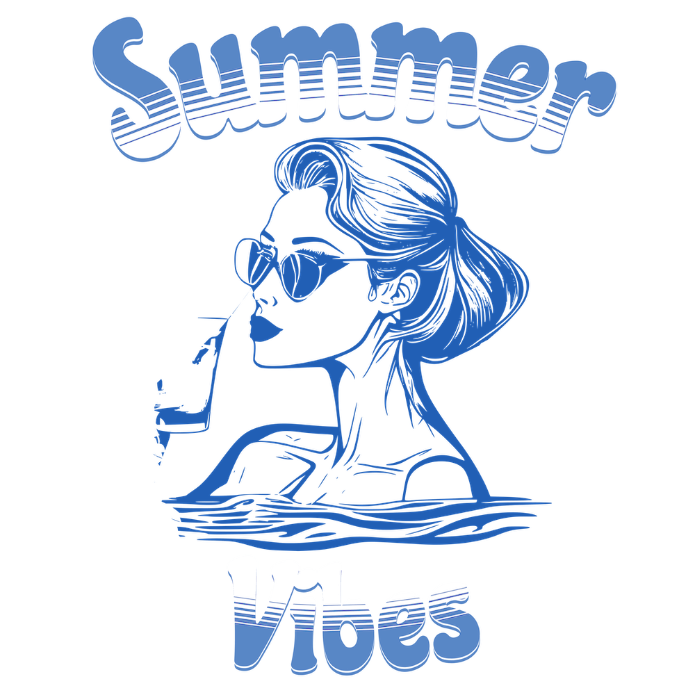 Woman in a pool with cocktail - Blue