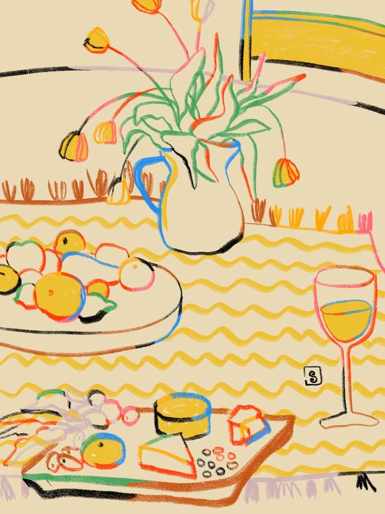 Yellow Tulips Wine And Cheese