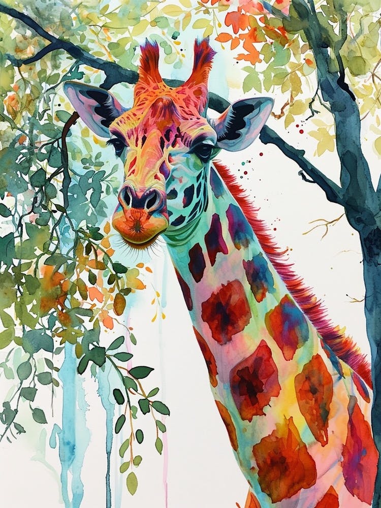 Giraffe In The Tree Watercolour 3