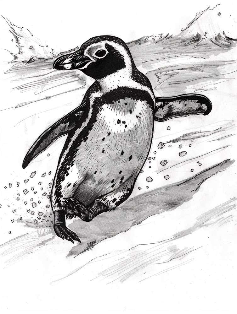African Penguin Sliding On Ice 2