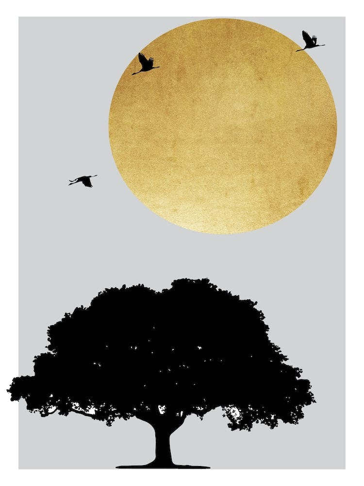 Gold Sun And Tree Abstract