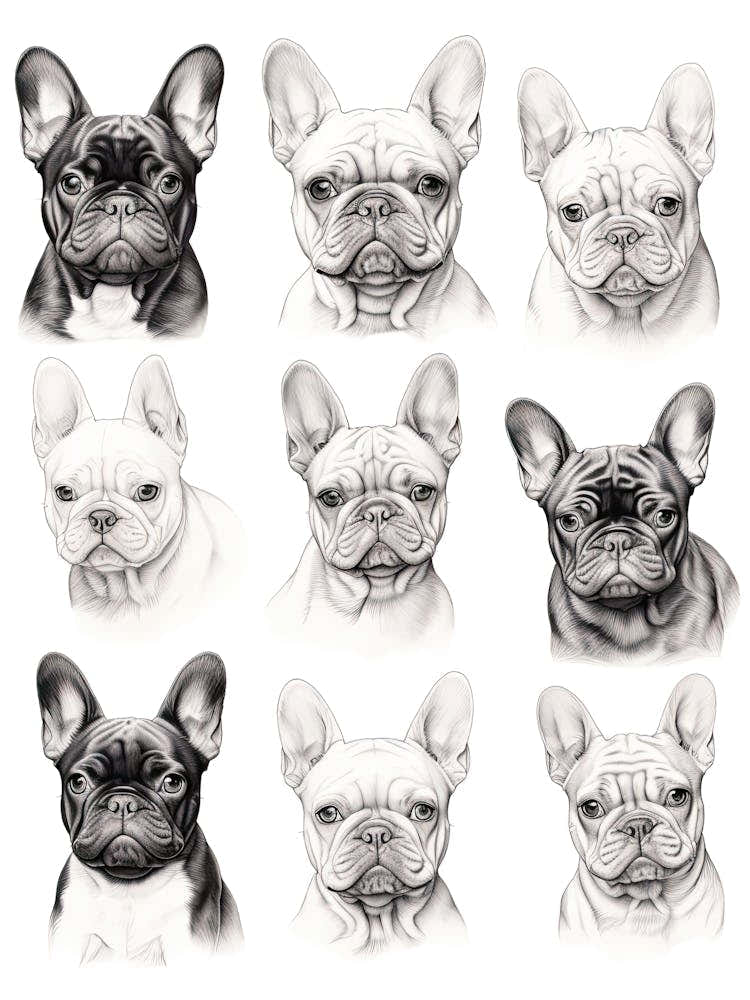 French Bulldog Dog, Line Drawing Pattern