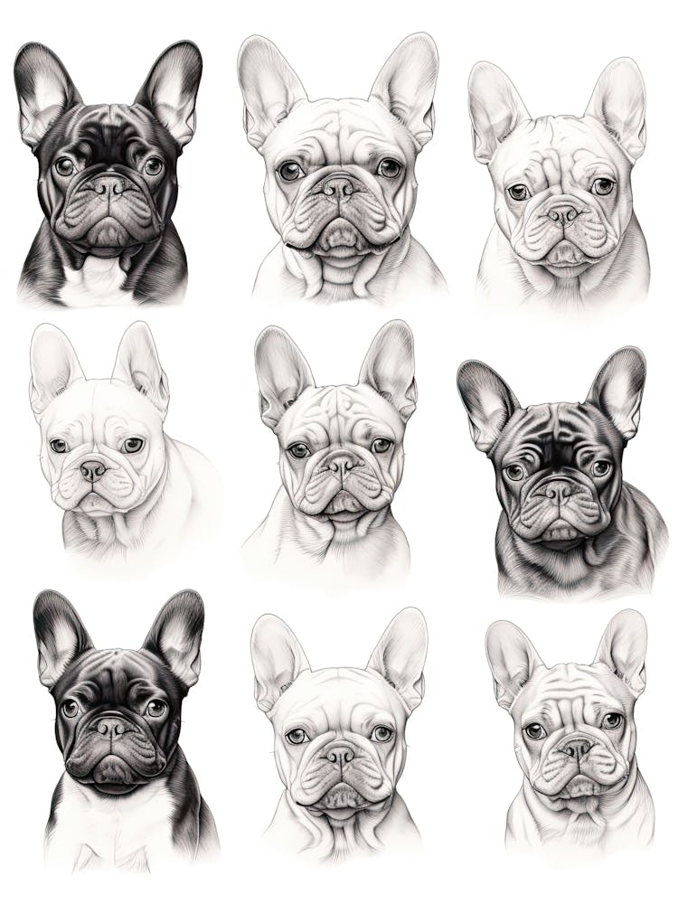 French Bulldog Dog, Line Drawing Pattern