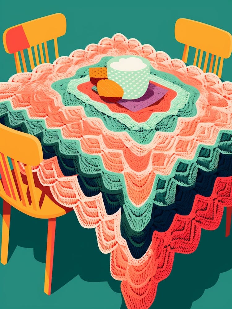 Crochet Dining Roon Retro Illustration 4