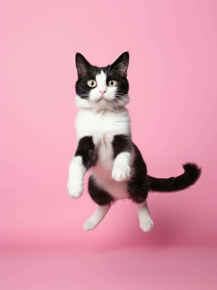 Cat Jumping On Pink Background