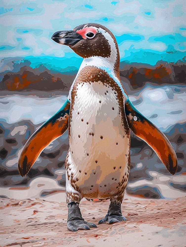 Galapagos Penguin Isabela Island Colour Block Painting 3