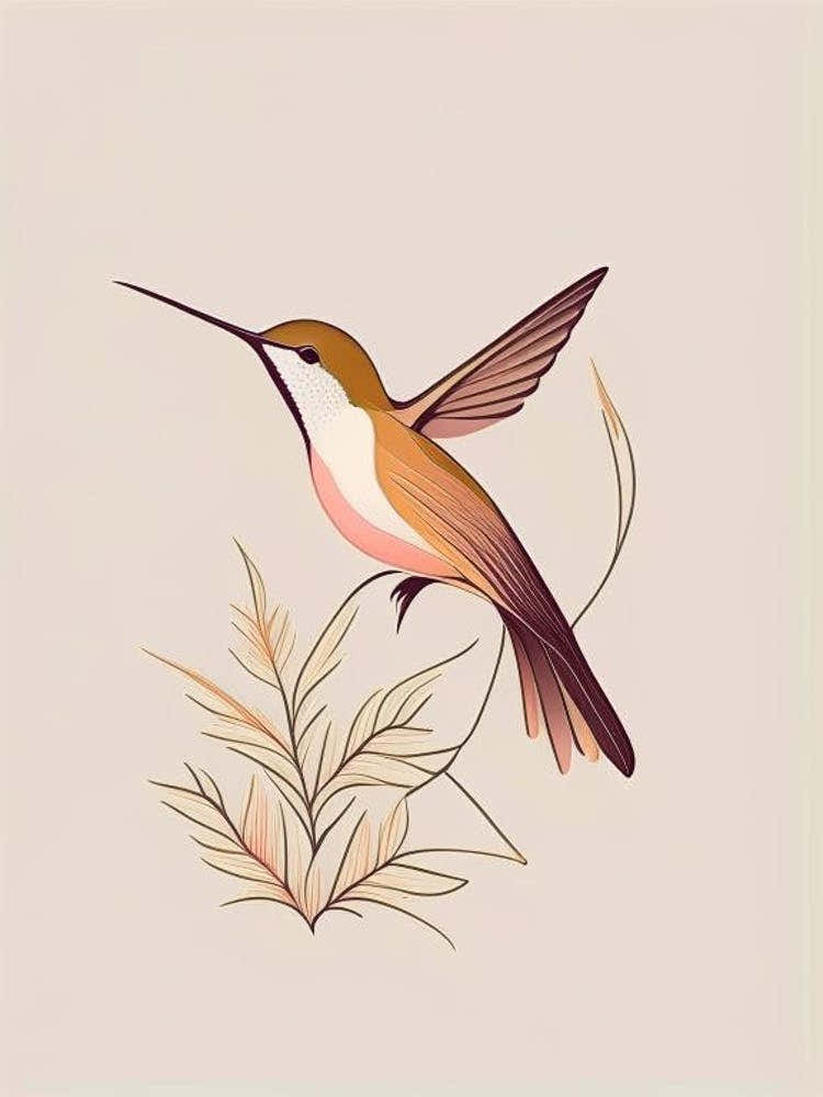 Hummingbird In A Garden Retro Minimal 1