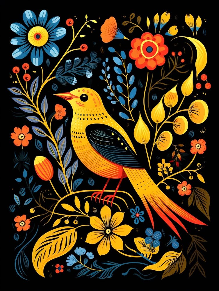 Folk Bird Illustration Yellowhammer 1