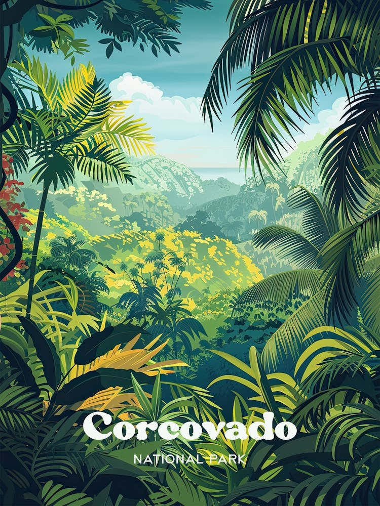 Corcovado National Park Costa Rica Nature Travel Art Illustration