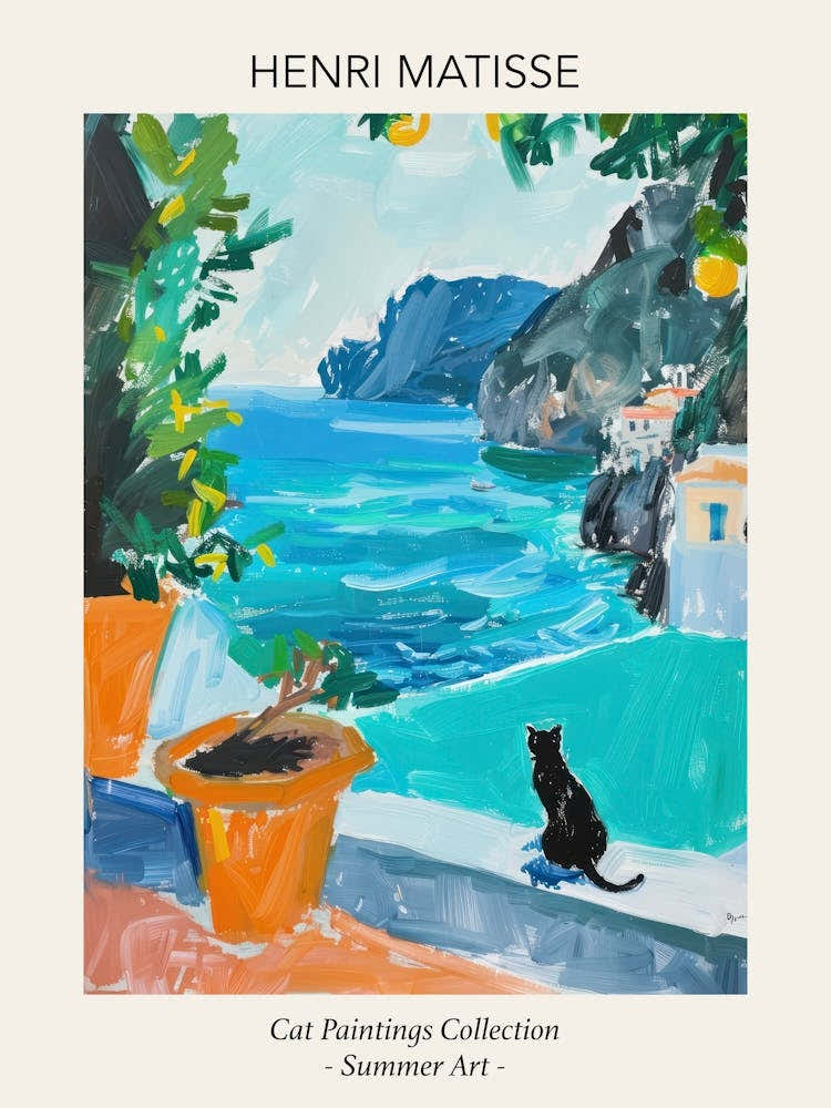 Henri Matisse Cat In Positano Pool Summer Painting