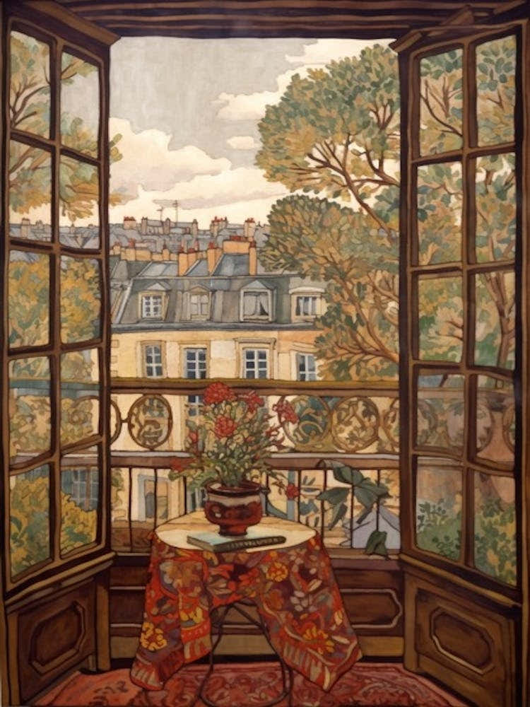 A Window View Of Paris In The Style Of Art Nouveau 4