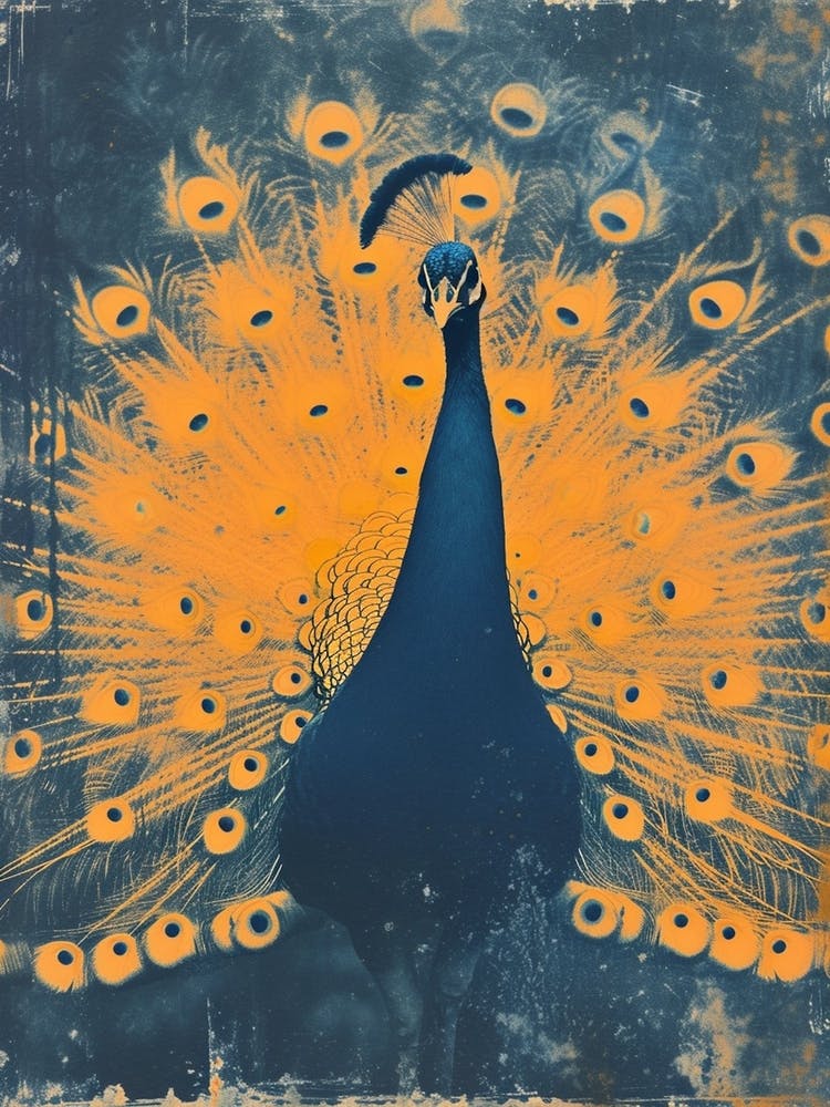 Blue & Orange Peacock Vintage Portrait