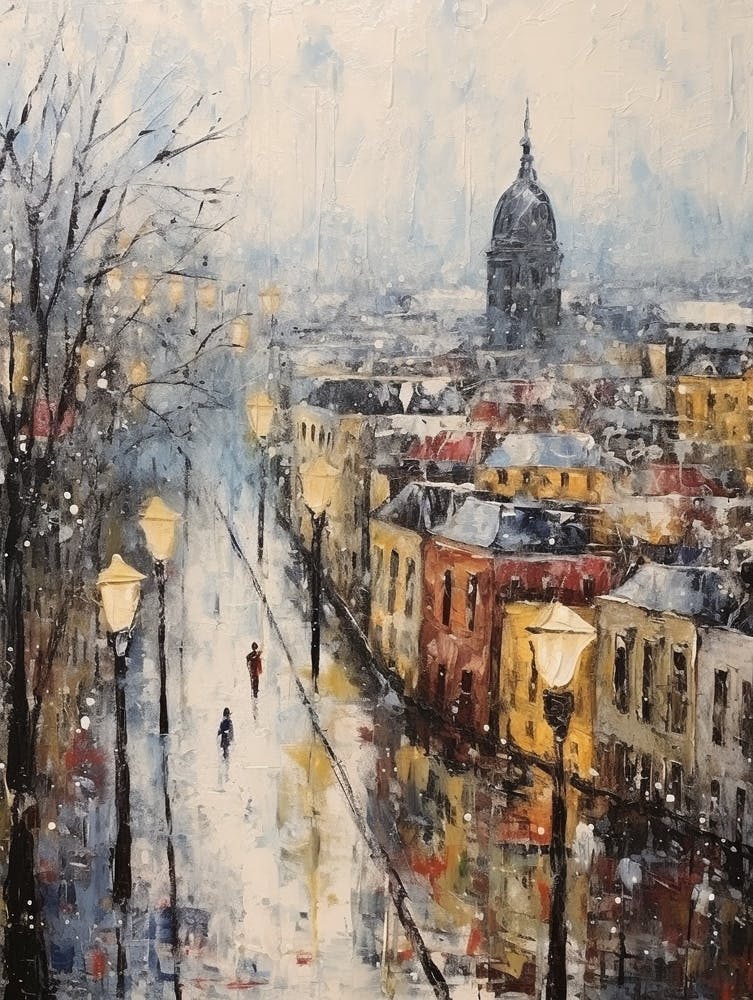 Vintage Winter Painting Hamburg Germany