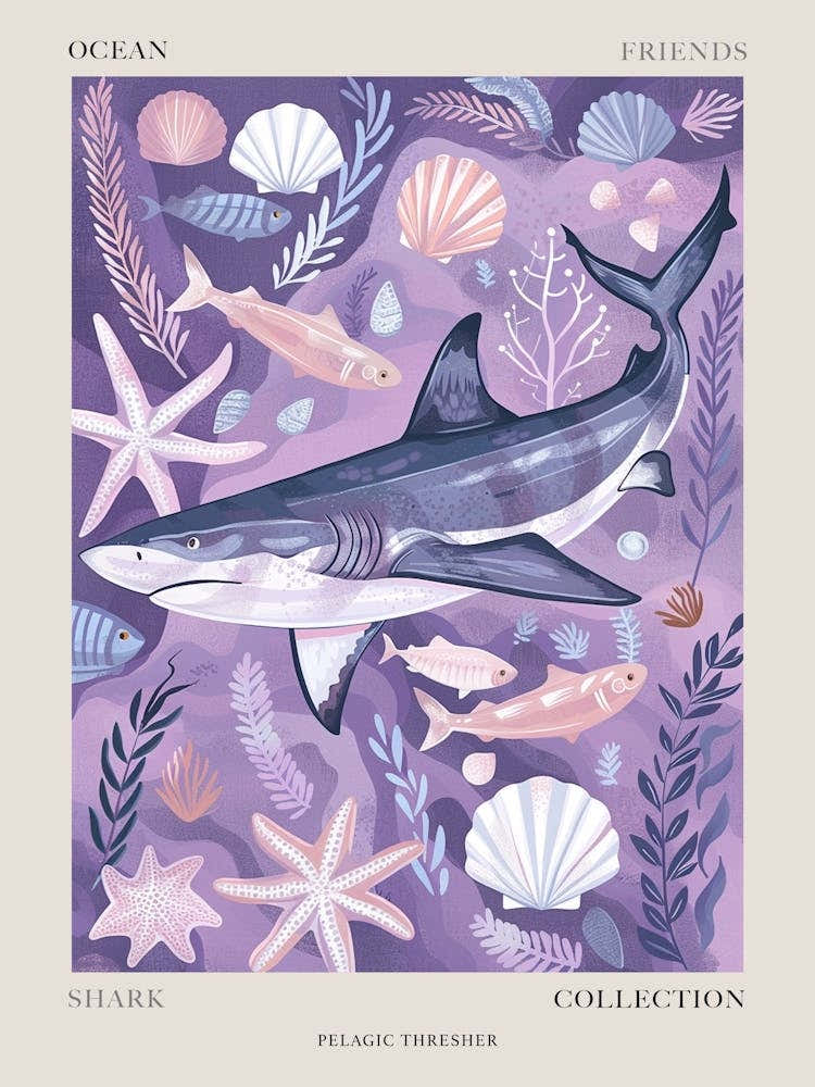 Purple Pelagic Thresher Shark Illustration Poster