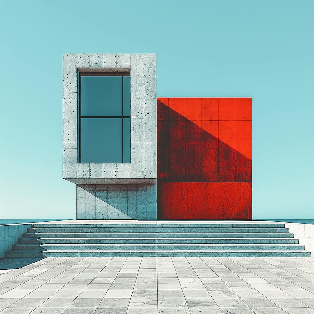 Red Building By The Sea - Contemporary, Minimal style building, city wall art, colorful wall art, home decor, minimal art, modern wall art, wall art, wall decoration, wall print colourful wall art, decor wall art, digital art, digital art download, interior wall art, downloadable art, eclectic wall, fantasy wall art, home decoration, home decor wall, printable art, printable wall art, wall art prints, artistic expression, contemporary, modern art print,