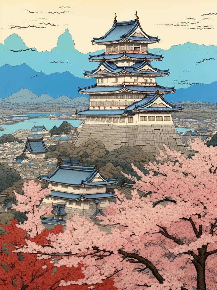 Himeji Castle, Japan Vintage Travel Art 2