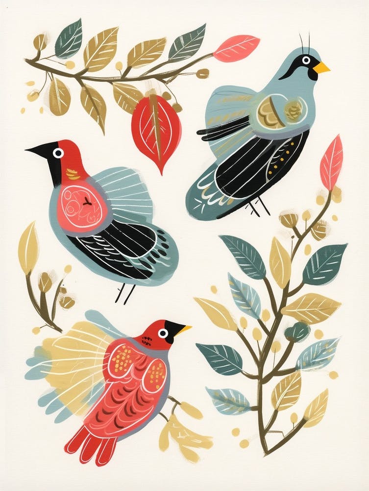 Folk Style Bird Painting Cardinal 1