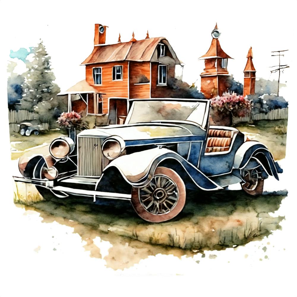 Vintage Car Parked In Front Of House