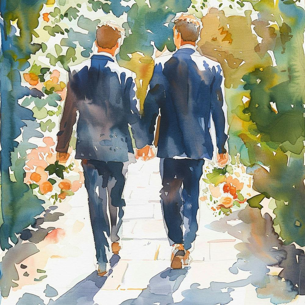 Two Grooms Holding Hands