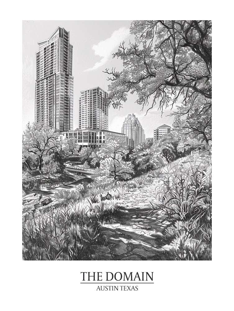 The Domain Austin Texas Black And White Drawing 2 Poster