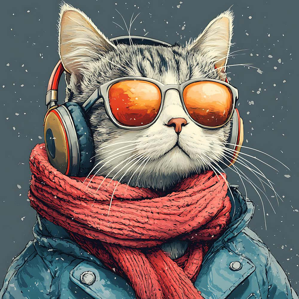 Cool Cat With Headphones Scarf 11