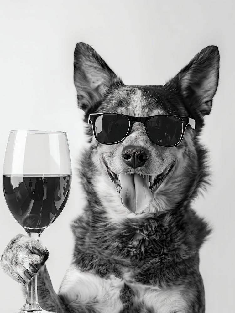 Australian Cattle Dog And Wine Wall Art, Black And White Print, Blue Heeler Gift, Alcohol Print, Funny Dog Poster, Kitchen Wall Decor