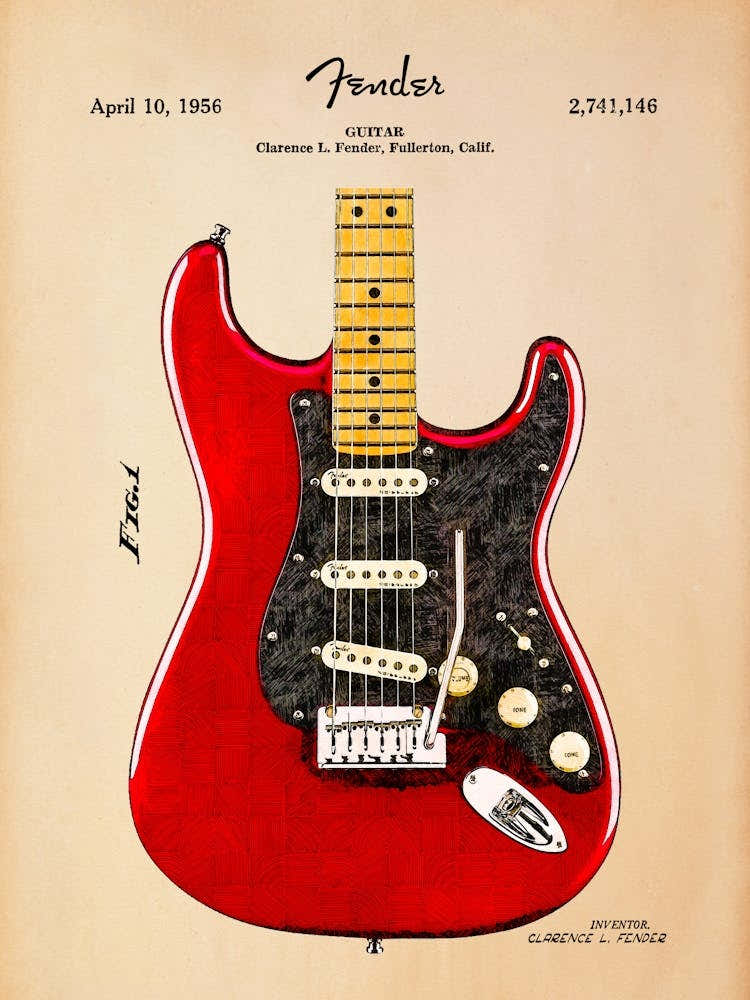 Fender Stratocaster Guitar Patent Drawing