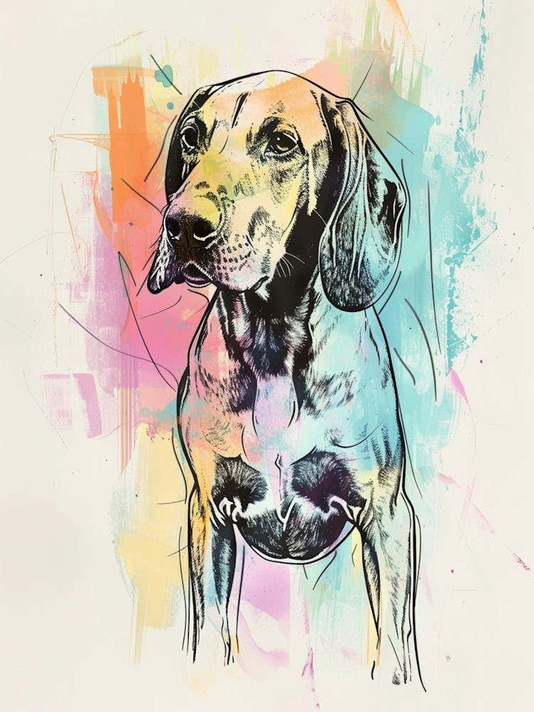 Colourful Watercolour Redbone Hound Dog Line Illustration 2