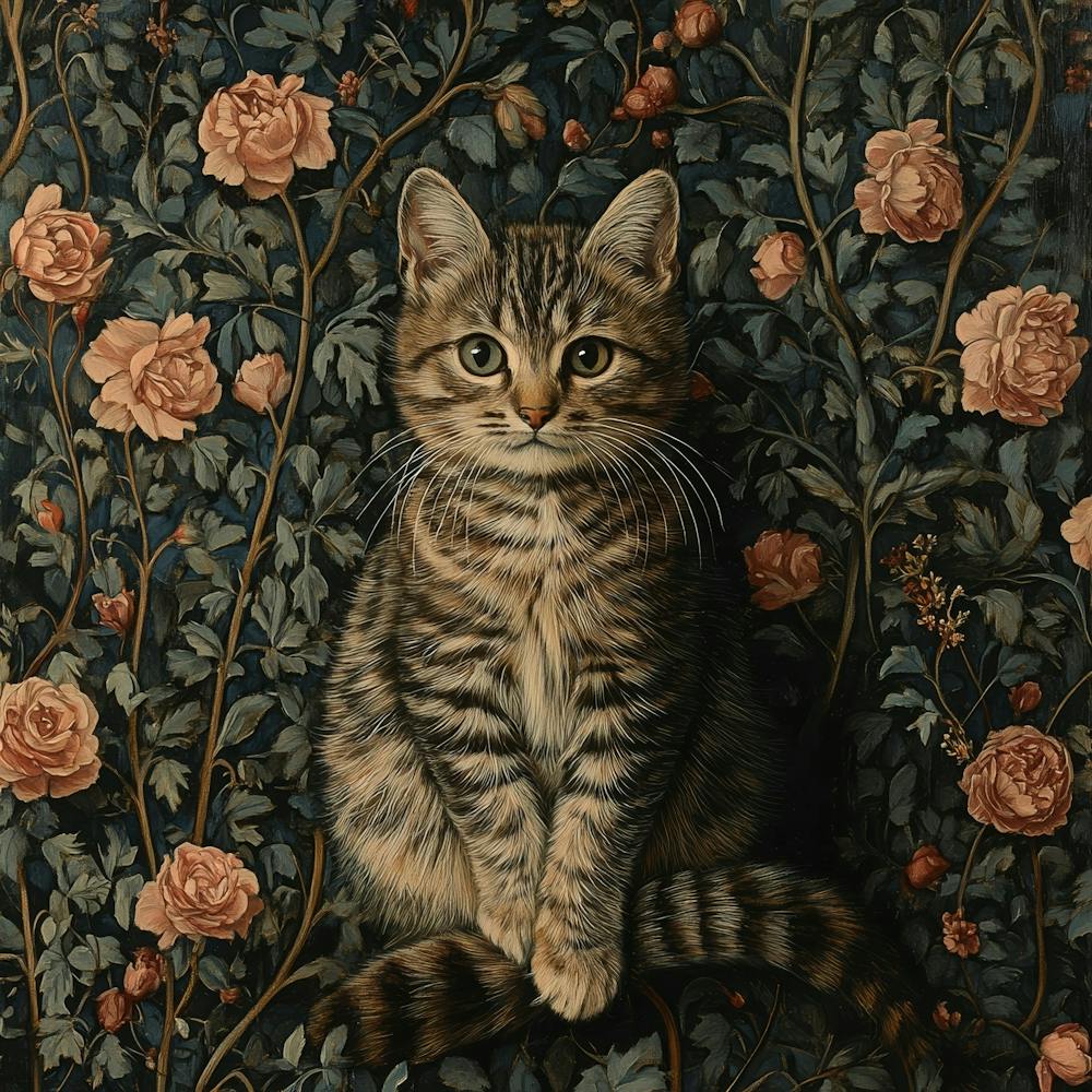 Cat With Roses Art