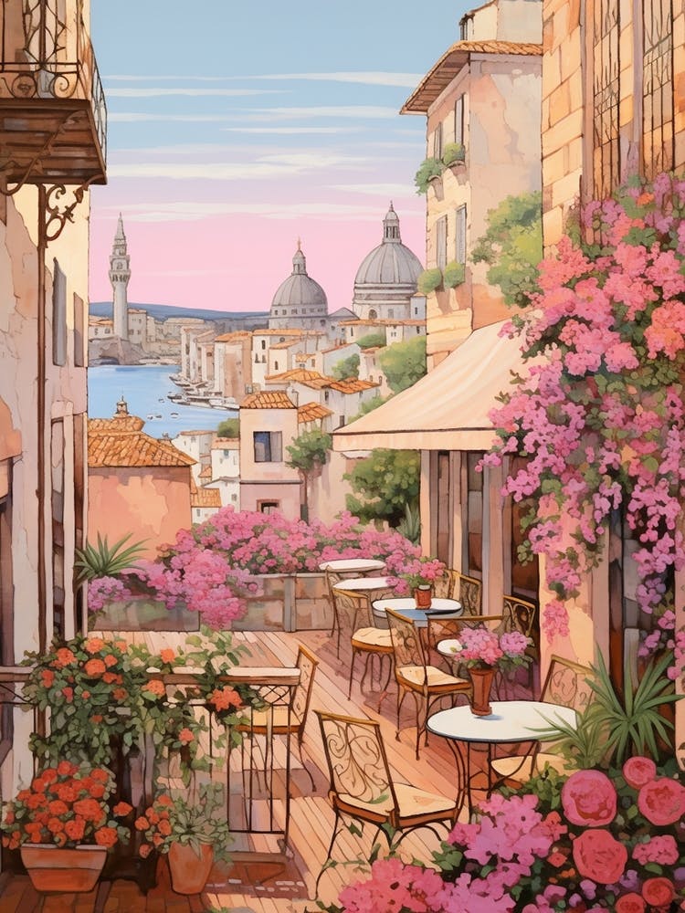 Cannes France 3 Vintage Pink Travel Illustration