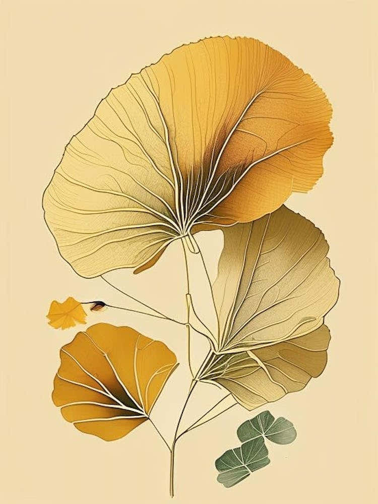 Ginkgo Spices And Herbs Retro Drawing 1
