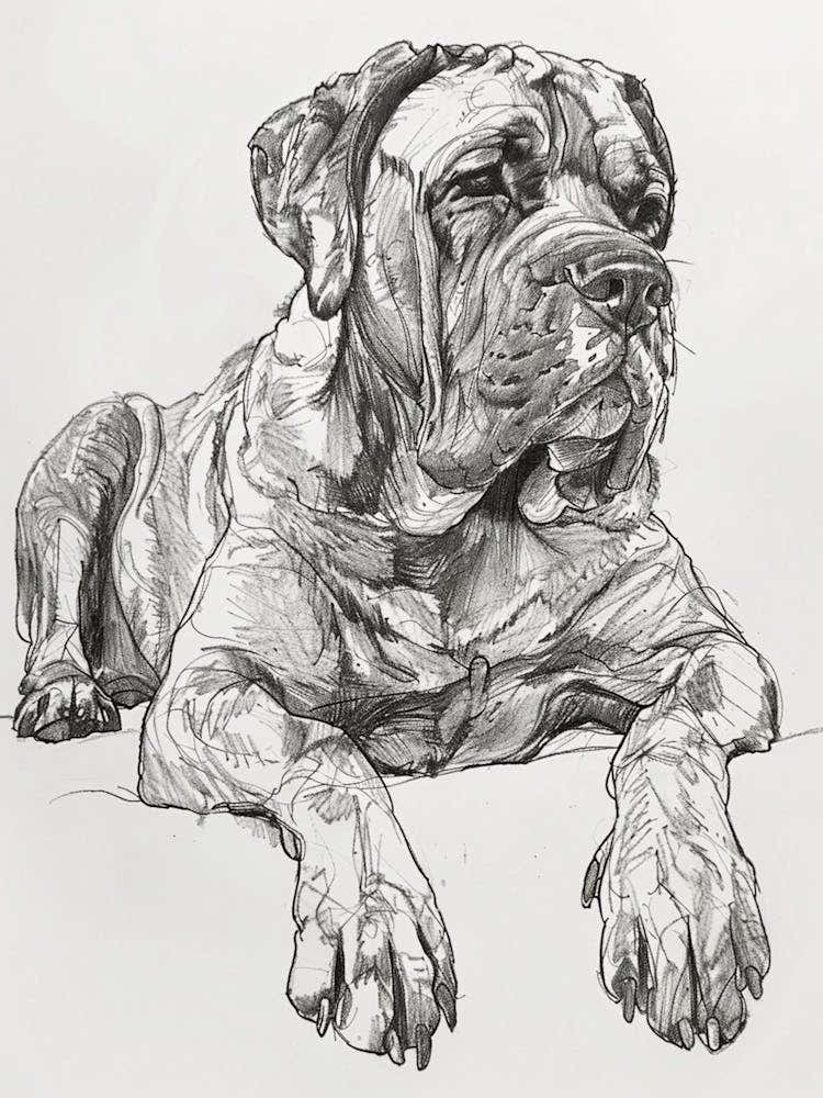 Mastiff Dog Line Sketch