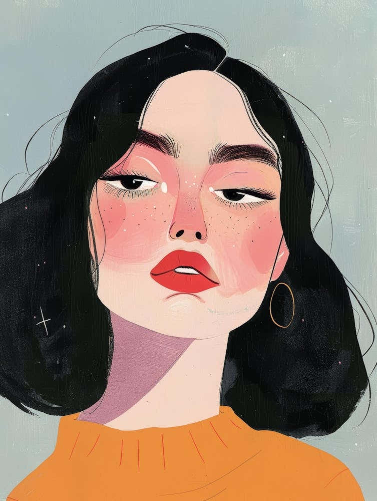 Illustration Of A Girl With Black Hair 1